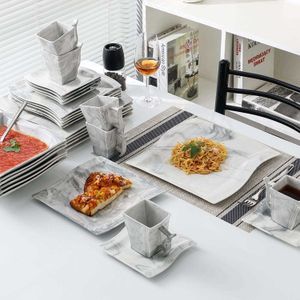 Malacasa Flora 30 peças de jantar de porcelana de mármore conjunto com 6 * prato de jantar, placa de sobremesa, placa de sopa, coposssaucers conjunto de utensílios de mesa 210706