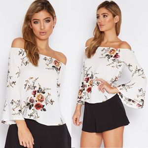 Sexy Women's Sexy Off Shoulder Tops Long Sleeve Blouse Casual Shirt Floral Loose Tops 210522