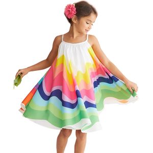 Sommer Mädchen Prinzessin Rock Großhandel Weiche Regenbogen Streifen Neckholder Kleid Europäische Und Amerikanische Mode Kinder Kleidung Spot