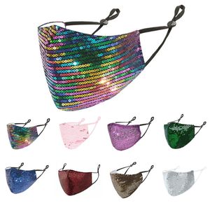 BLING Sequin Cotton Masks PM2.5 Filter Blå Svart Mulit Färgmaskduk Dammsäker Tvättbar Vuxen Andningsbar återanvändbar grossist