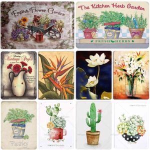 Wholesale vintage metal garden signs for sale - Group buy Flower Garden Tin Sign Vintage Cactus Lotus Flower Metal Plate Retro Iron Painting Decor On The Wall For Cafe Flower Shop Yard H1110