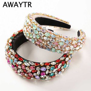 Awaytr Geashous Full Diamante Wyściełane Barokowe Opaski Luksusowe Kryształowe Hairbands Dla Kobiet Rhinestone Tiara Bling Accessorie X0722