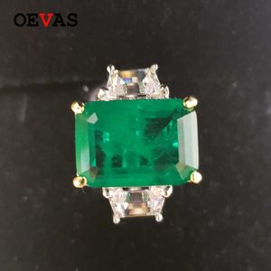 OEVAS Solid Sterling Silver Wedding Rings ForWomen Created Moissanite Emerald Gemstone Diamonds Party Fine Jewelry Whole