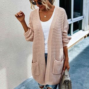 Moda Cardigans Sweter Dla Kobiet Jesień Dzianiny Sweter Długi Cardigan Kontrastowy Kolor Płaszcz Cardigans Damskie 210514