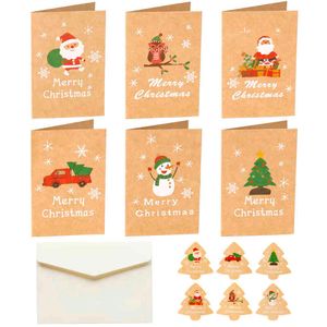 6sets Kraft Paper Merry Christmas Gift Santa Claus Xmas Party Invitation Greeting Cards Blank Folding Card med Kuvert Klistermärke Y0224