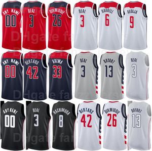 Skärmtryck Basket Bradley Beal Jersey 3 Thomas 13 Raul Neto 19 Davis Bertans 42 Spencer Dinwiddie 26 Deni Avdija 9 marinblå röd vit svart grå man kvinna ungdom