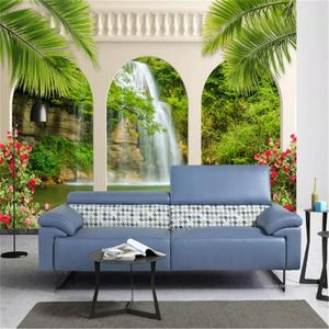 Carta da parati 3d Rivestimento murale Giardino Arco Cascata Paesaggio Soggiorno TV Sfondo Bound Wall Home Decor Pittura Sfondi murali