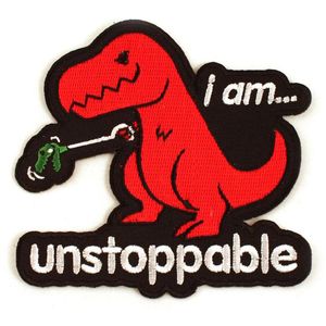 Unstoppable Red Dinozaurów Szycie pojęcia Haft żelazo na plastry na odzież T-shirt torba niestandardowa łatka projektowa