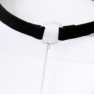 Kurze Stabkette, versilbert, goldener Anhänger, Reifengelenk, breites schwarzes Band, Halsband-Halskette für Frauen Y0309