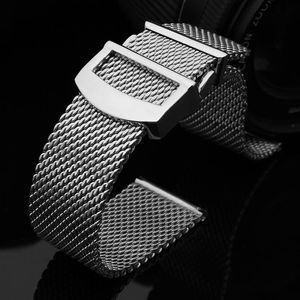 Watch Bands 316L Stainless Steel Mesh Bracelet 20mm 22mm Watchband Fold Buckle Solid Metal Band Strap Rose Gold Color