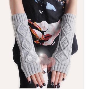 Sports Gloves Korean Knitted Wool Half Finger Winter Lovely Warm Exposed Extended Arm Sleeve Diamond