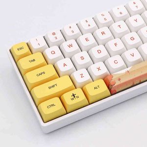 Keypro QiuYun Yellow White Ethermal Dye Sublimation fonts PBT keycap Wired USB mechanical keyboard 129 keycaps