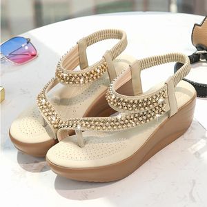 Bohemia Crystal Clip Toe Gladiator Sandals Women Elastic Band Buty plażowe kobiety babeczki