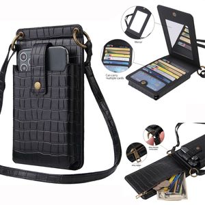 Universal Crocodile Credit Card Money Pocket Change Wallet Cases Zipper Handbag Pouch Ladies Cosmetic Mirror Crossbody Vertical For iPhone Samsung Huawei MOTO LG