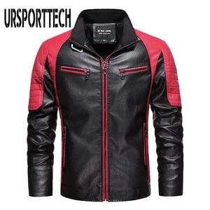 Ursporttech Sprised мужская кожаная куртка повседневная мода стенд воротник флис старинные пальто качества мотоцикла кожаная куртка мужчины 21111