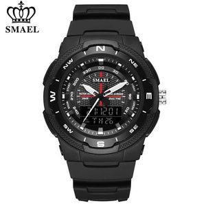 Smael Mäns Sports Watch Quartz Digital Vattentät LED Elektronik Casual Män Klockor Dubbel Tid Display Chronograph Wristwatches G1022