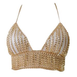 LXAE Boho Multilayer Metalowy Łańcuch Body Biżuteria Bralette Kobiety Chest Uprząż Naszyjnik Plaża Bikini Nightclub Bielizna Bra Rave X0726