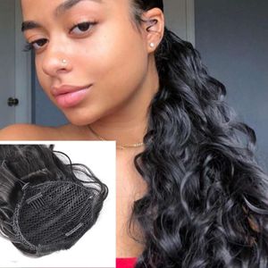 brazilian Wavy ponytail human virgin hair extensions clip in hair drawstring ponytails natural black 1b 100g-160g