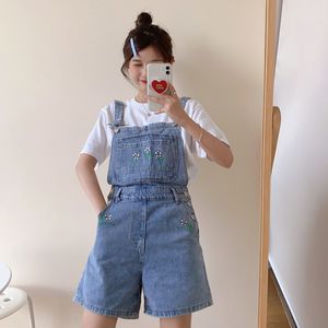 Sommer koreanischer Adrette-Overall, Denim-Overall, lässig, Mädchen, Blumenmuster, gerade Jeans-Shorts für Damen (F8010) 210423