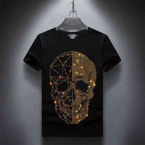 男性Tシャツ夏の頭蓋骨S Tシャツのブランド半袖ファッション男街路室oネックドリルコットンTシャツ210706