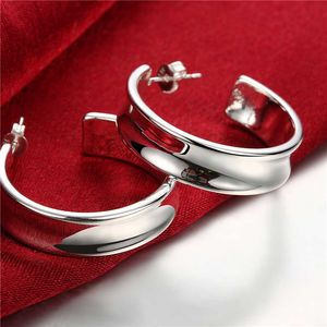 Damen Sterling Silber überzogene glänzende halbkreisförmige Ohrringe Hoop Huggie GSSE078 Mode 925 Silber Plate Ohrring Geschenk