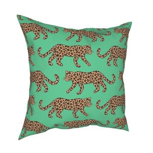 Leopard Parade Jungle Green Pillow Case Decoration Forest Cushion Cover Throw For Home Polyester Double-sided Printing Cushion/Decorative