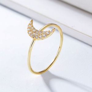 Wholesale womens yellow gold rings resale online - Girls S925 Pure Silver Micro Set Zircon Moon Ring for Women s Simple and Fashionable Index Finger SOFT