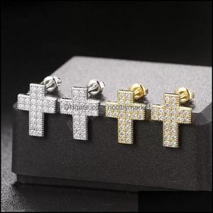 Stud Örhängen Smycken Unisex Fashion 18k Gul Vit Guldpläterad FL CZ Skruvbackar Korsstångar För Män Kvinnor Nice Gift Drop Leverans 2021 8O