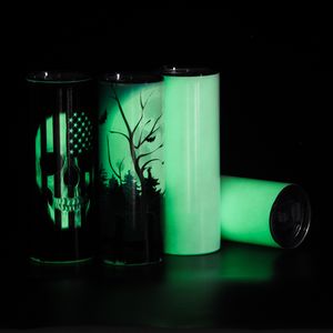 Kişiselleştirilmiş Süblimasyon 20 oz karanlıkta Glow Tumblers Düz Tumbler Çift Duvar Vakum Yalıtımlı Kahve Süt Kupalar Cadılar Bayramı Yaratıcı Kupa