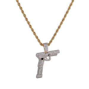 Hip Hop Micro Paved AAA Cubic Zirconia Bling Ice Out Automatic pistol Gun Pendants Necklaces for Men Rapper Jewelry Gold Color X0707
