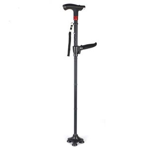 Aluminiumlegeringshänder på handlarm Elderly Crutch Trekking Poles Stretch Fold Four Feet Walking Stick LED Light 454 x2
