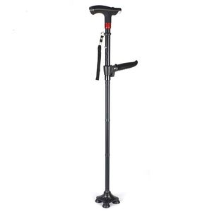 Aluminium Alloy Hands On Hand Alarm The Elderly Crutch Trekking Poles Stretch Fold Four Feet Walking Stick Led Light 454 X2