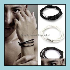 Charme pulseiras jóias homens genuíno couro trançado corda mtilayer punk handmade wrap pulseira pulseira para homens s moda artesanato em bk drop d