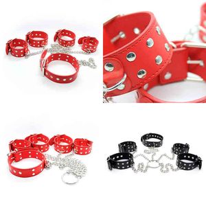 Nxy Adult Toys Products Sex Shackles Neck Covers Random Shooting Red Iron Chains 220304