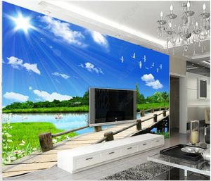 Custom photo wallpapers for walls 3d murals Beautiful blue sky and white clouds pastoral forest scenery living room TV background wall papers home decoration
