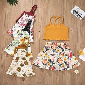 Ragazze Bretelle Top + Gonne a fiori Set Estate 2021 Abbigliamento per bambini Boutique 1-5T Bambini senza maniche 2 Abiti per PC Moda Invia regali