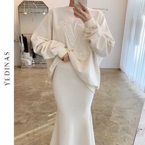 Yedinas Vintage Broderi Brev Tröja Kvinnor Vinter Fleece Pullover Oversside Laides Fashion Loose Sweaters Koreanska Jumper Top 210527