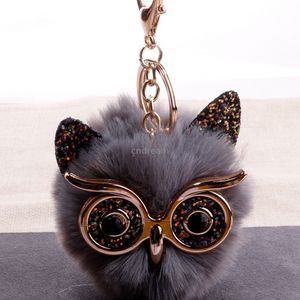 Gold Bird Owls Keychain Big Eye Owl Fur Key Ring Holder Bag Hangs Fashion Jewelry Will and Sandy Red White Black