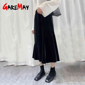 Fashion autumn winter skirt female korean style skirts long for girls high waist Warm pleated velvet Women's 210428