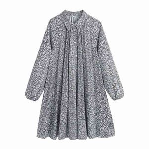 Summer Women Floral Printing Pleated Loose Mini Shirt Dress Female Lantern Sleeve Clothes Casual Lady Vestido D7698 210430