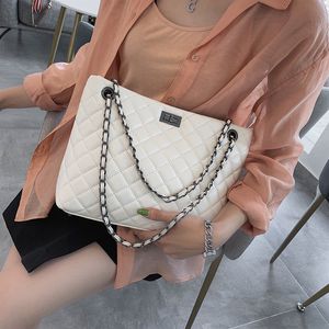 Kadın Müşteri Büyük Zincir Ekose Omuz El Pırlanta Kafes Tote Yumuşak Deri Crossbody Çanta