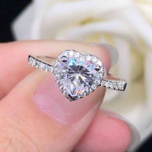 Autentisk ren au750 2ct heart cut diamant vitguld 18k kvinnlig äktenskap ring