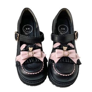 Zapatos De Vestir Japoneses al por mayor-Zapatillas de vestir Mujeres Lolita Kawaii Bowknot Tacón bajo en Mary Jane JK JK JABLE ESCUELA DE ESCUELA DE NIÑAS ZAPA DE FEMENINO