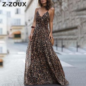 Women Dress Leopard Print Maxi es V Neck Sleeveless Backless Sexy Fashionable High Waist Summer es 210524