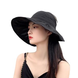 Wide Brim Hats Summer Fashion UV Black Gel Sunscreen Hat Women Empty Top Travel Beach Sunshade