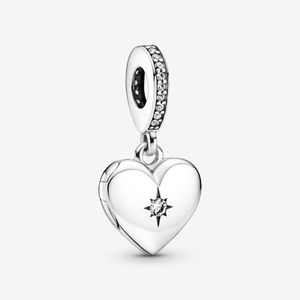 100% 925 Sterling Silver Otwierany Heart Locket Dangle Charms Fit Original European Charm Bransoletka Moda Kobiety Wedding Engagement Akcesoria Biżuteria