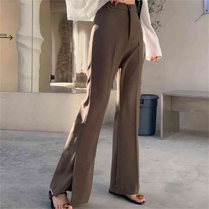 HziriP S-2XL Flare Pants Solid Autunno Vita alta All Match Office Lady Vintage Fashion Pantaloni larghi larghi 211124