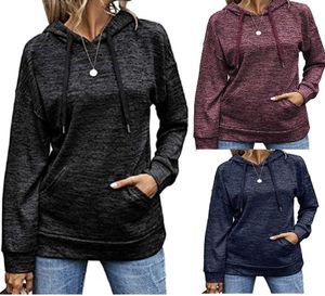 Новые женские повседневные пуловер толстовки с длинным рукавом толстовка с карманом