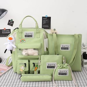 HBP White 2022 Senaste Canvas Fashion Mummy Bag Korean version av gymnasieelever Big Capacity Ryggsäck utomhus axlar