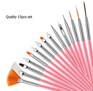 high qualitywhite pink 15PCS Nail Brushes Builder Gel Polish Painting Liner Nail Art Draw Print Brushes Set Manicure DIY Dotting Point Tool Kits